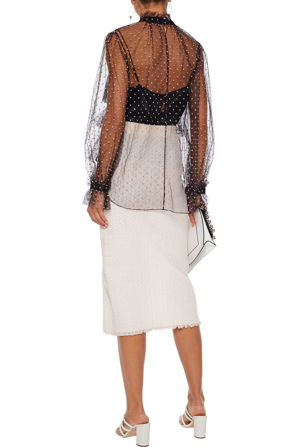 ADAM LIPPES Tiered metallic embroidered tulle blouse