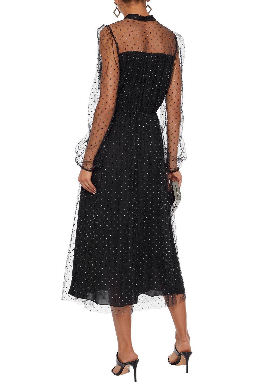 ADAM LIPPES Pleated metallic embroidered tulle midi dress