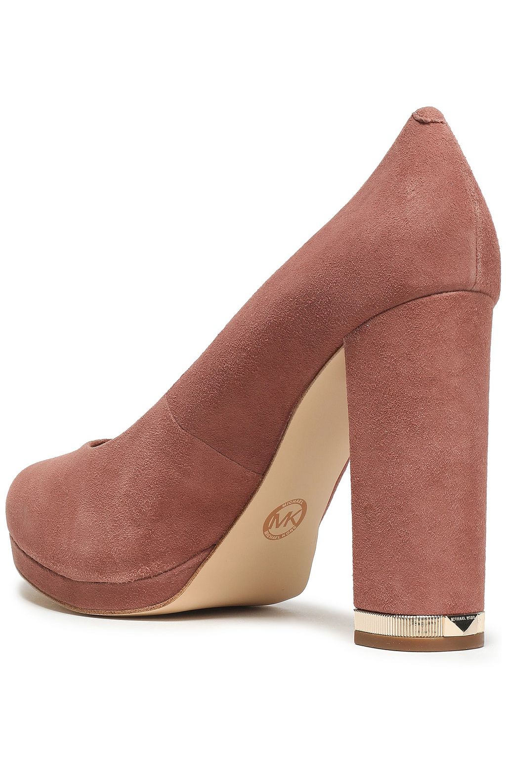 MICHAEL MICHAEL KORS Gold tone-trimmed suede platform pumps