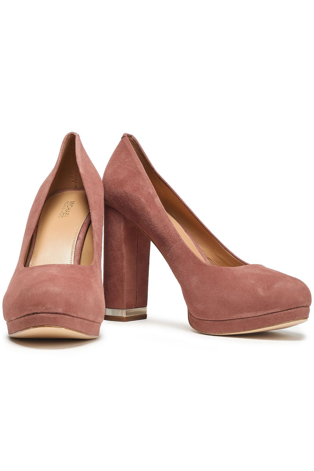 MICHAEL MICHAEL KORS Gold tone-trimmed suede platform pumps