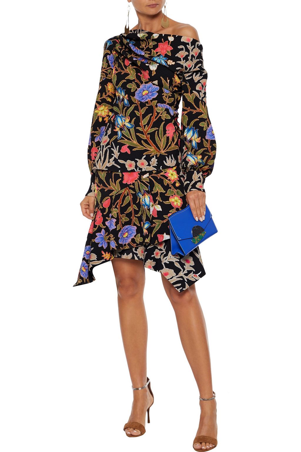PETER PILOTTO Asymmetric layered floral-print cloqué skirt