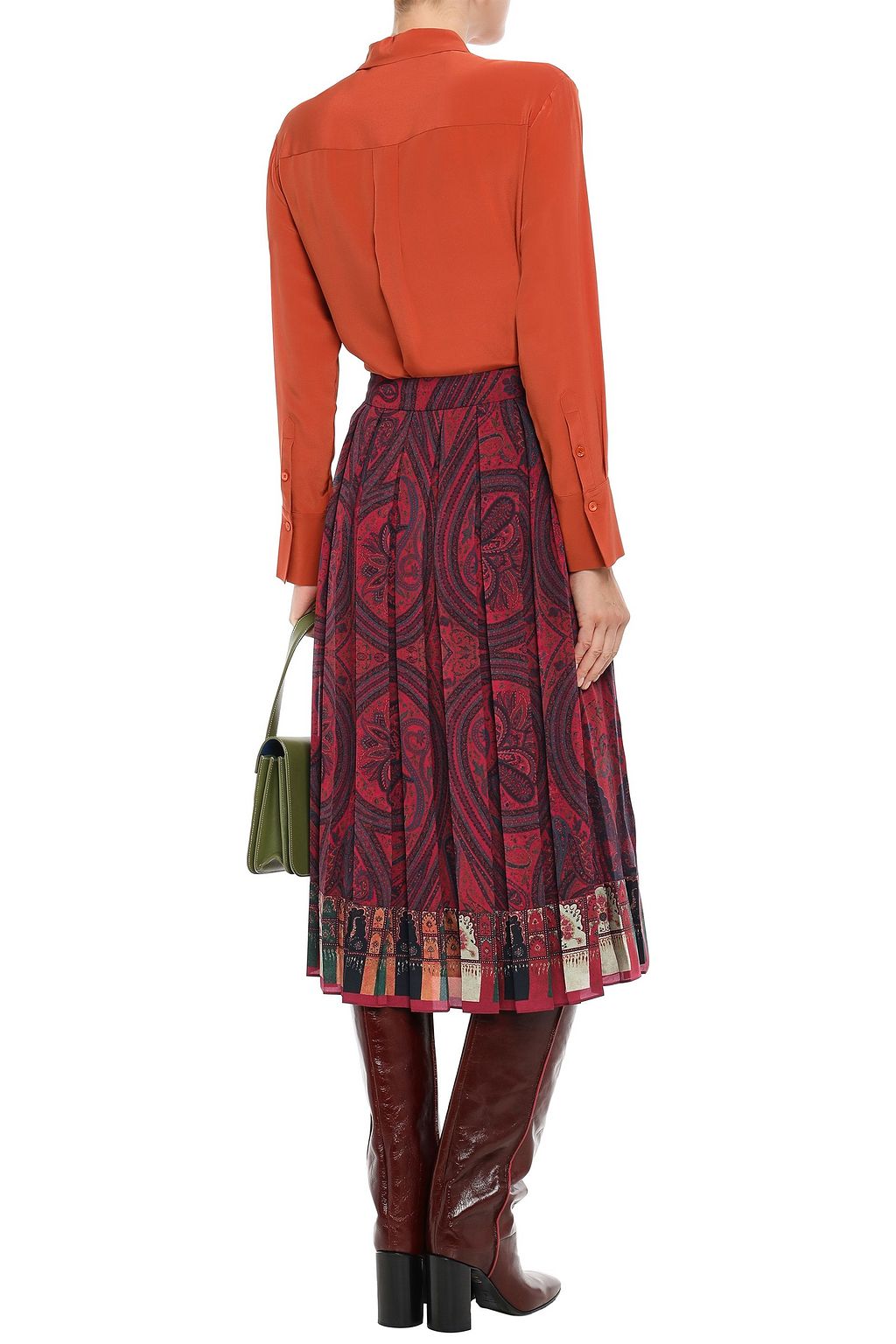 ADAM LIPPES Pleated printed crepe midi skirt