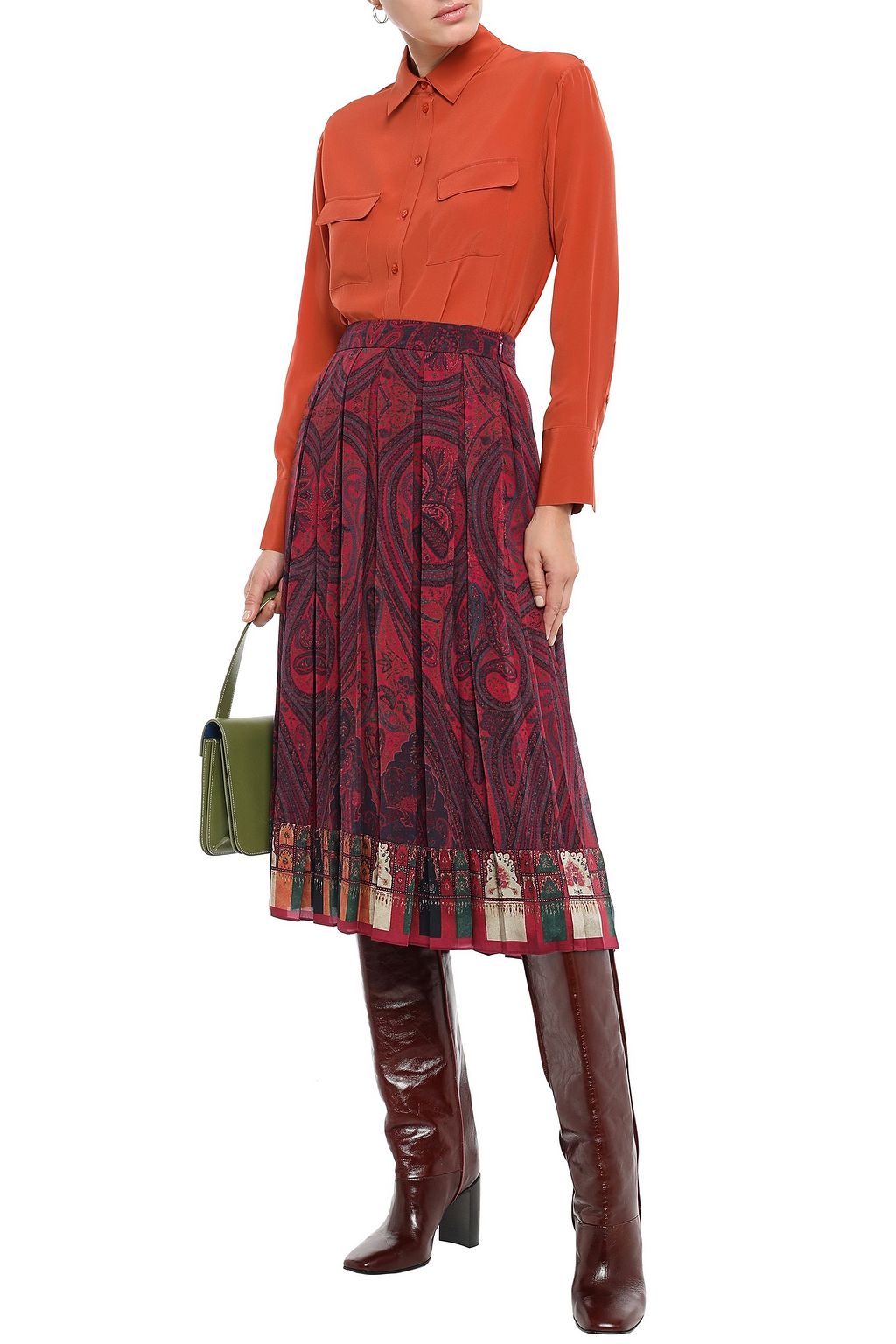 ADAM LIPPES Pleated printed crepe midi skirt