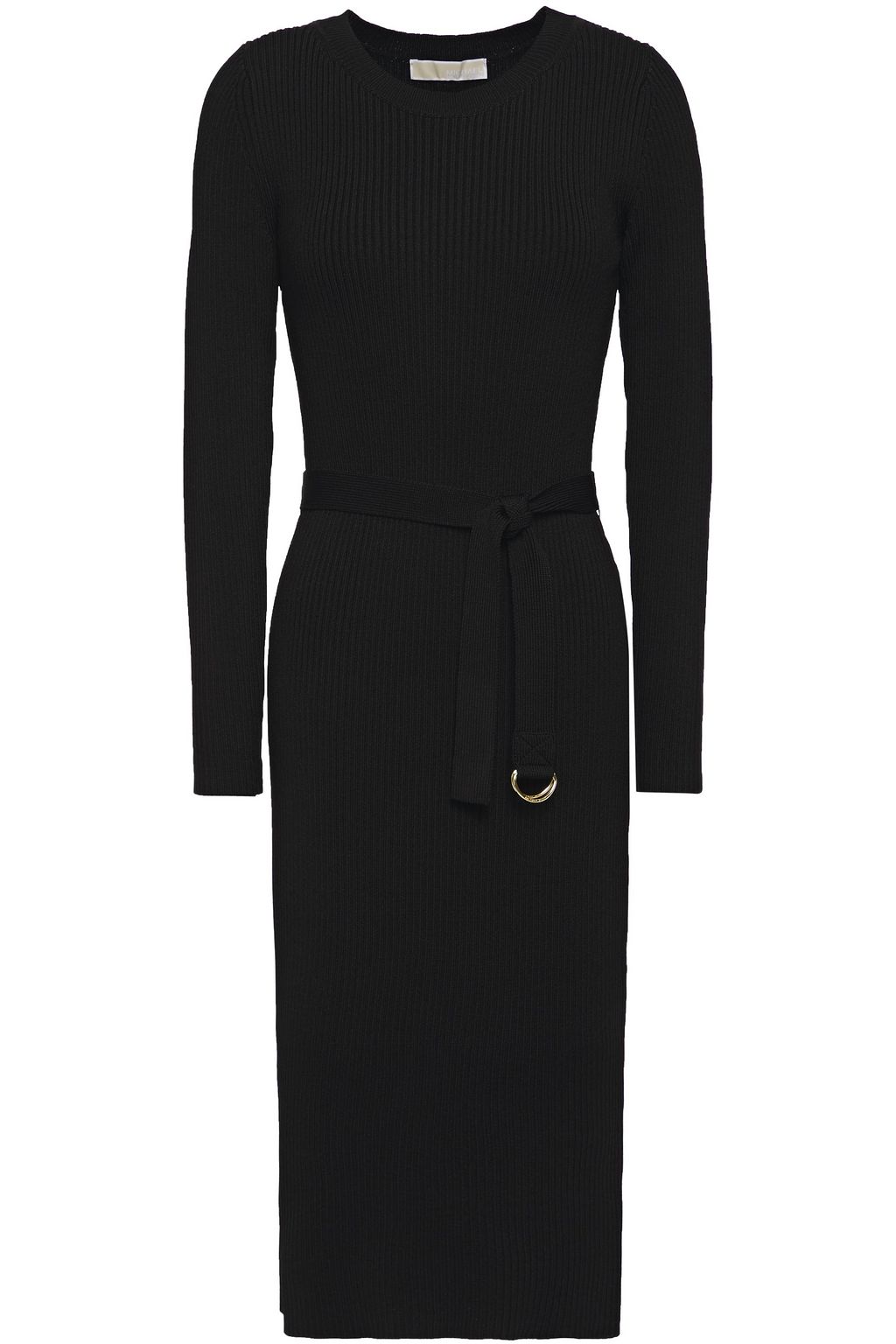 belted ribbed knit dress