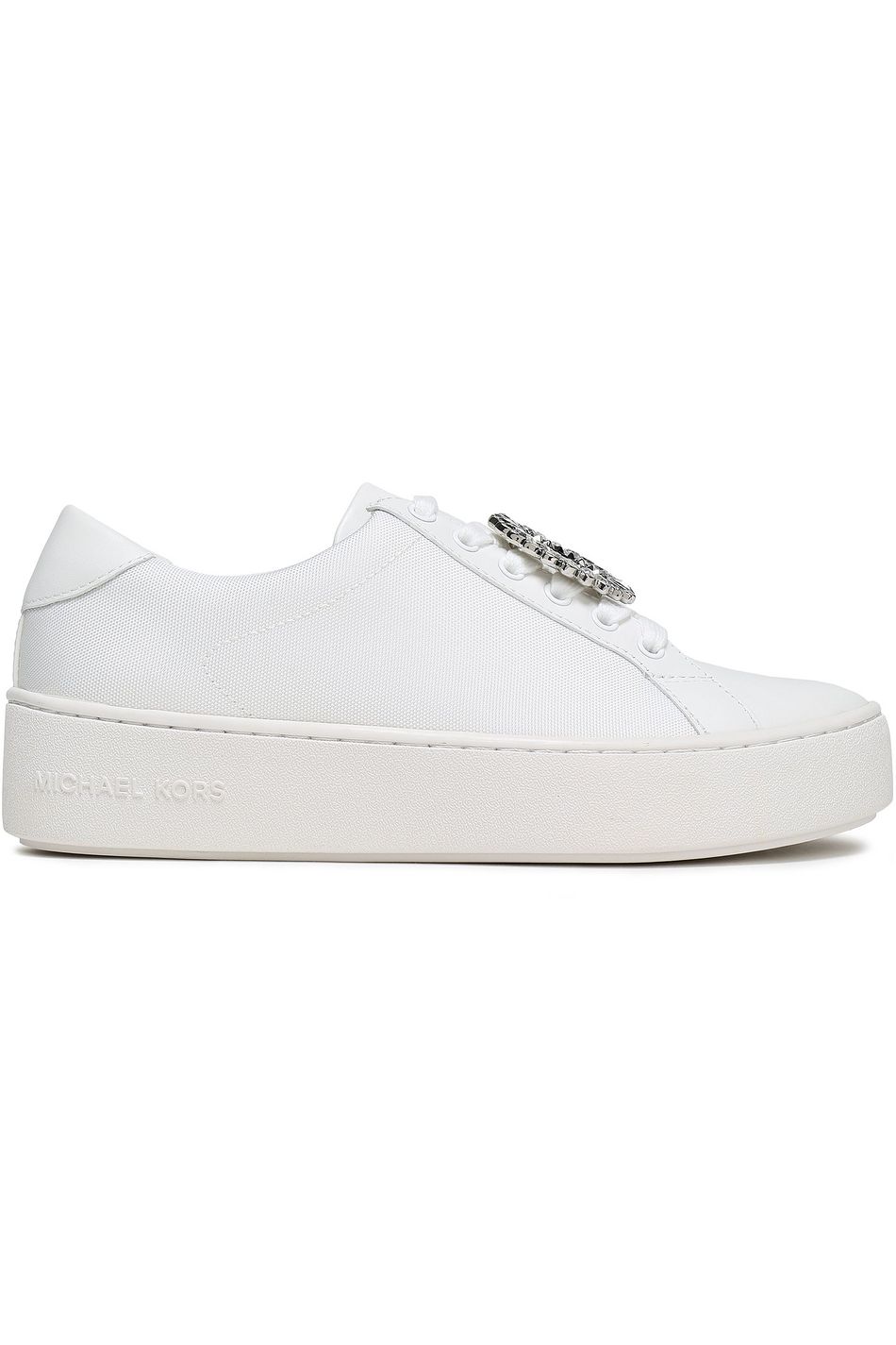 michael michael kors allie embellished leather and canvas trainer