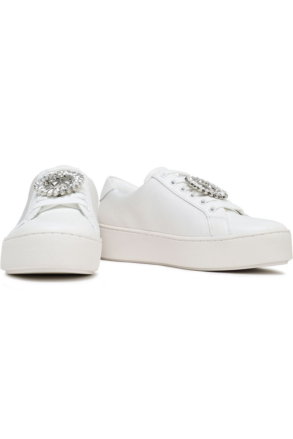 MICHAEL MICHAEL KORS Poppy embellished leather and canvas-paneled sneakers