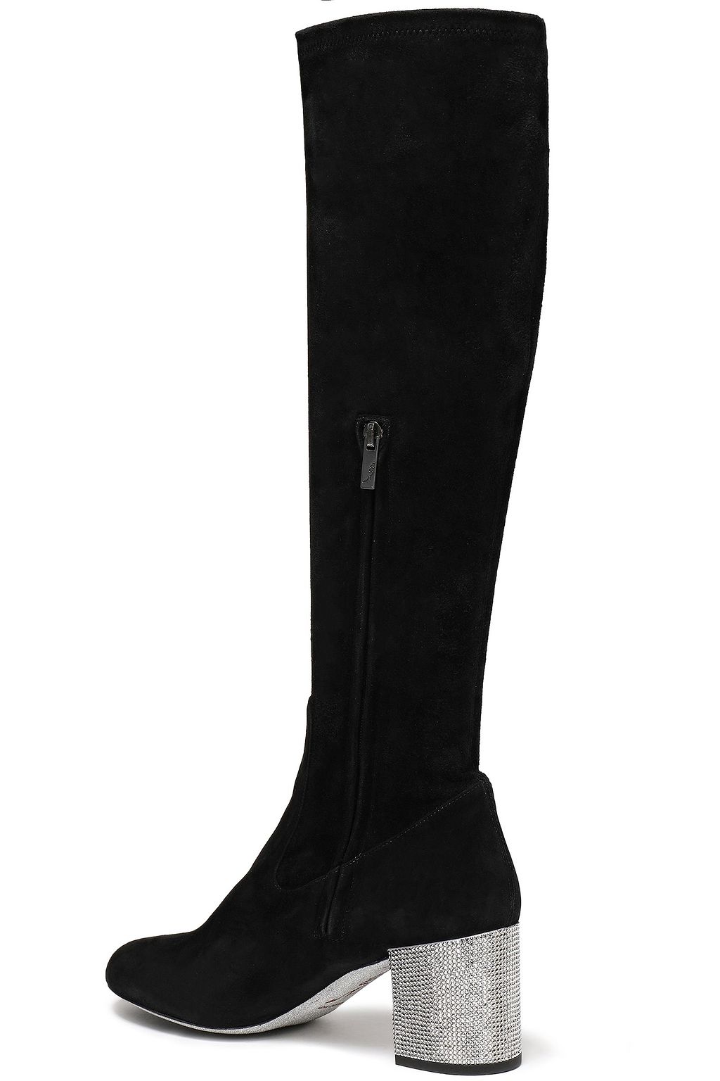 RENE' CAOVILLA Crystal-embellished stretch-suede knee boots