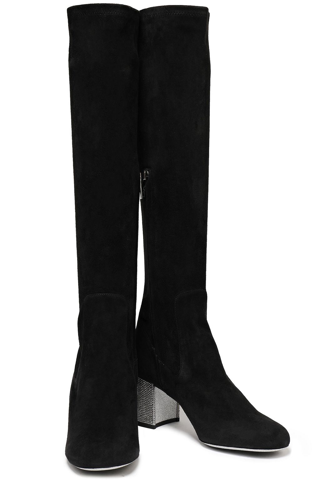 RENE' CAOVILLA Crystal-embellished stretch-suede knee boots