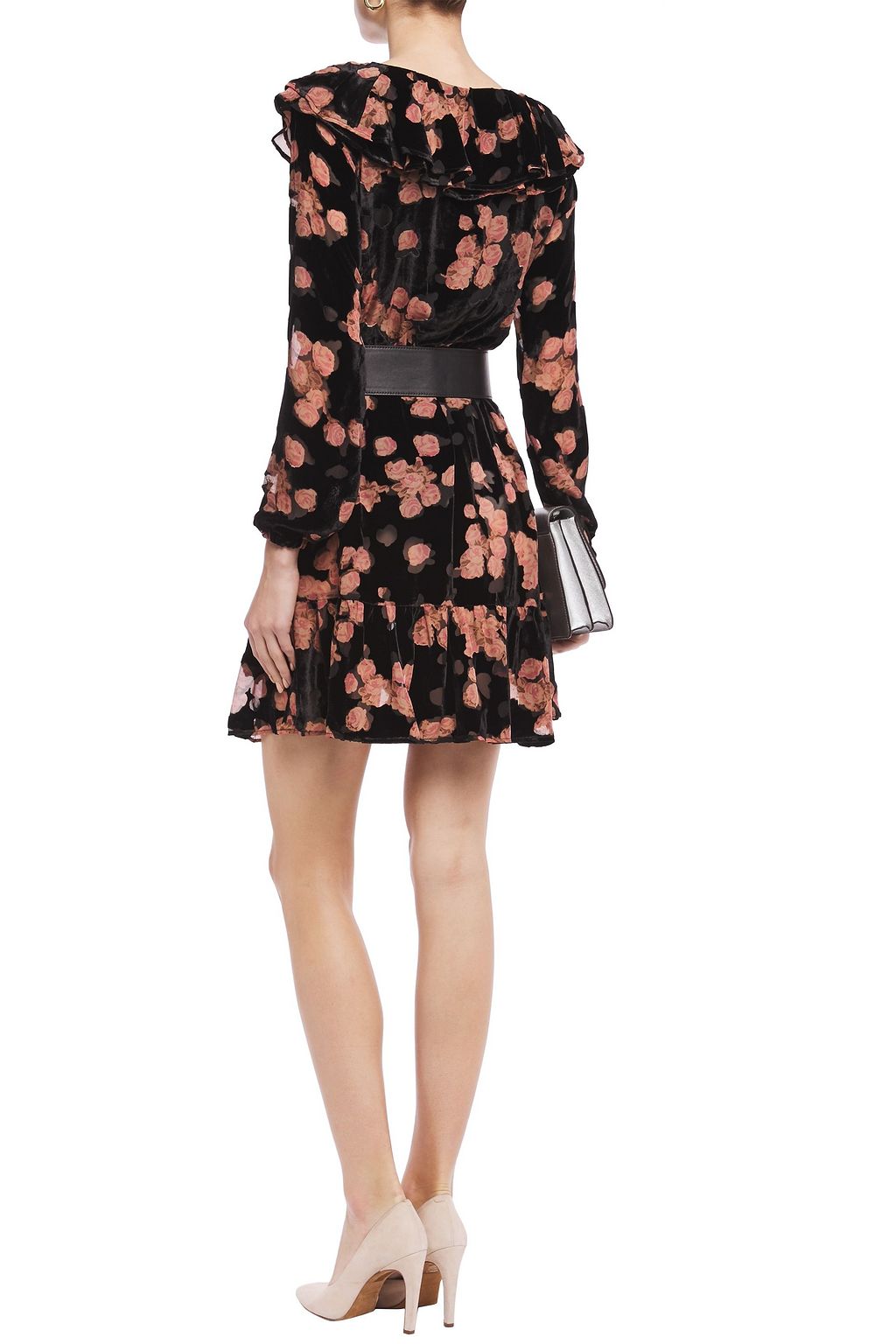 MICHAEL MICHAEL KORS Belted ruffled floral-print devoré-velvet mini dress