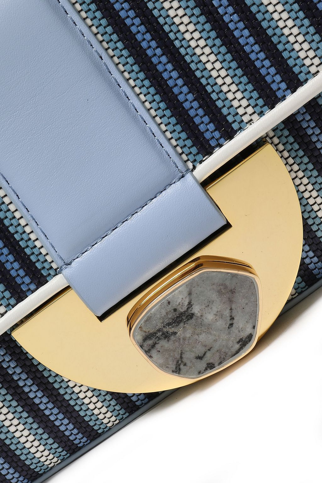 DIANE VON FURSTENBERG Embellished leather-trimmed striped faux raffia clutch
