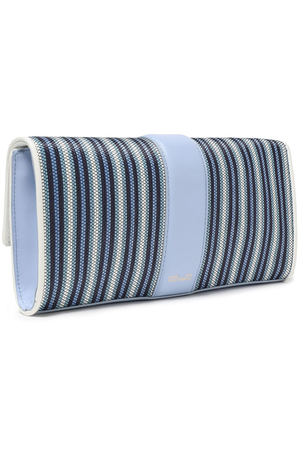 DIANE VON FURSTENBERG Embellished leather-trimmed striped faux raffia clutch