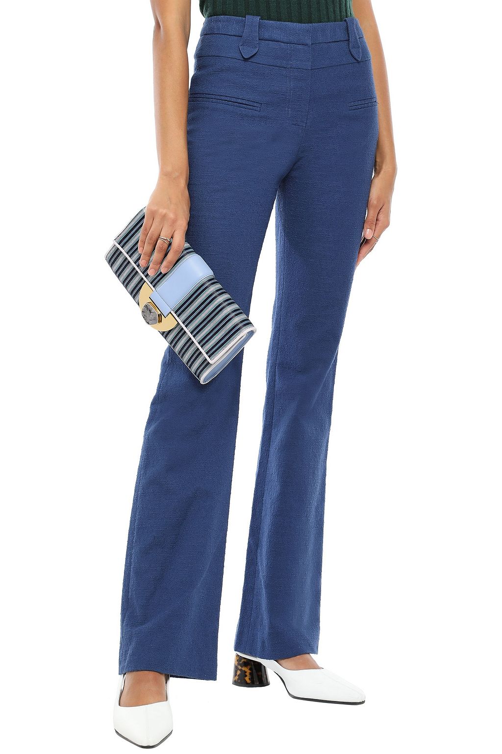 DIANE VON FURSTENBERG Embellished leather-trimmed striped faux raffia clutch