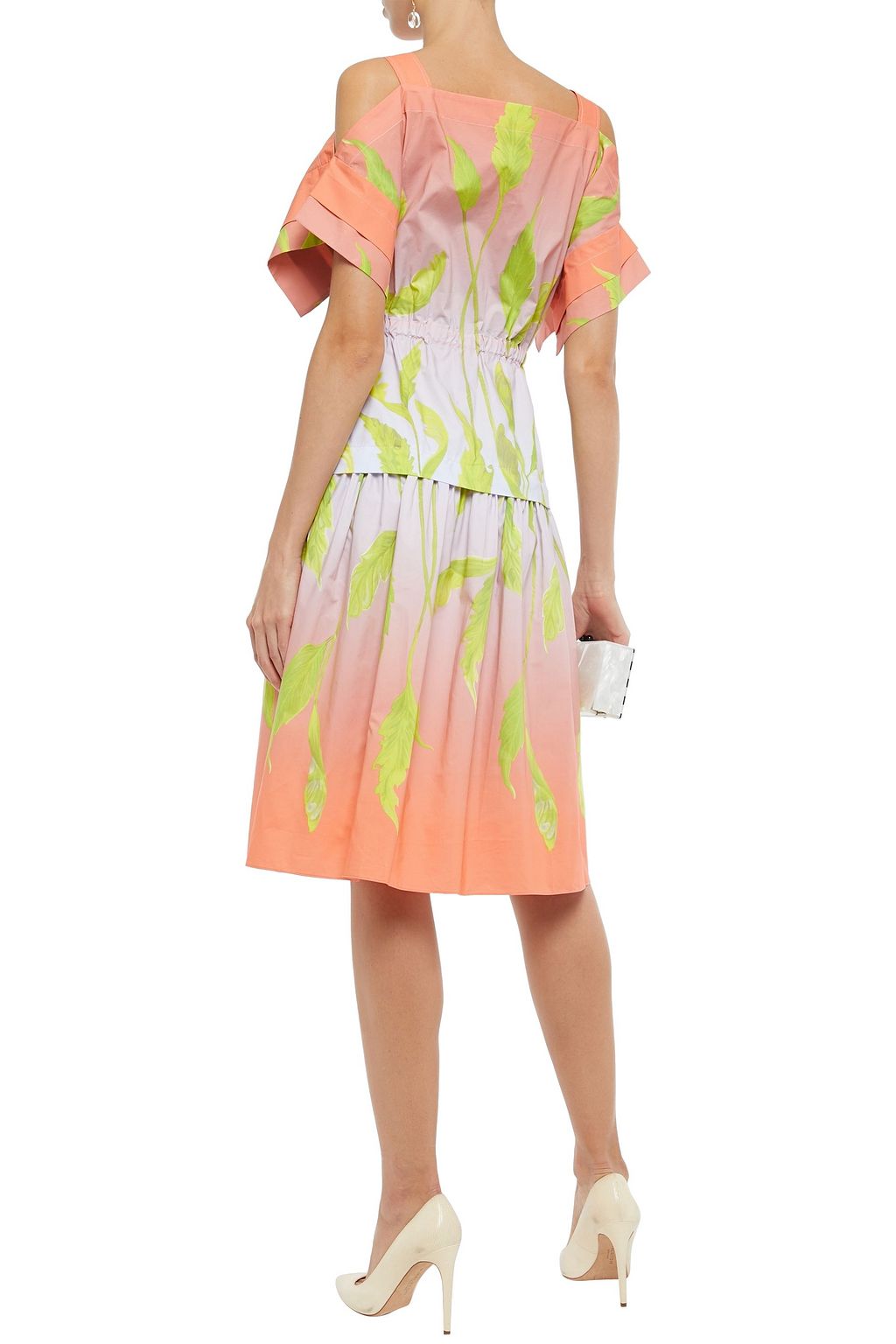 PETER PILOTTO Cold-shoulder flared floral-print cotton-poplin dress