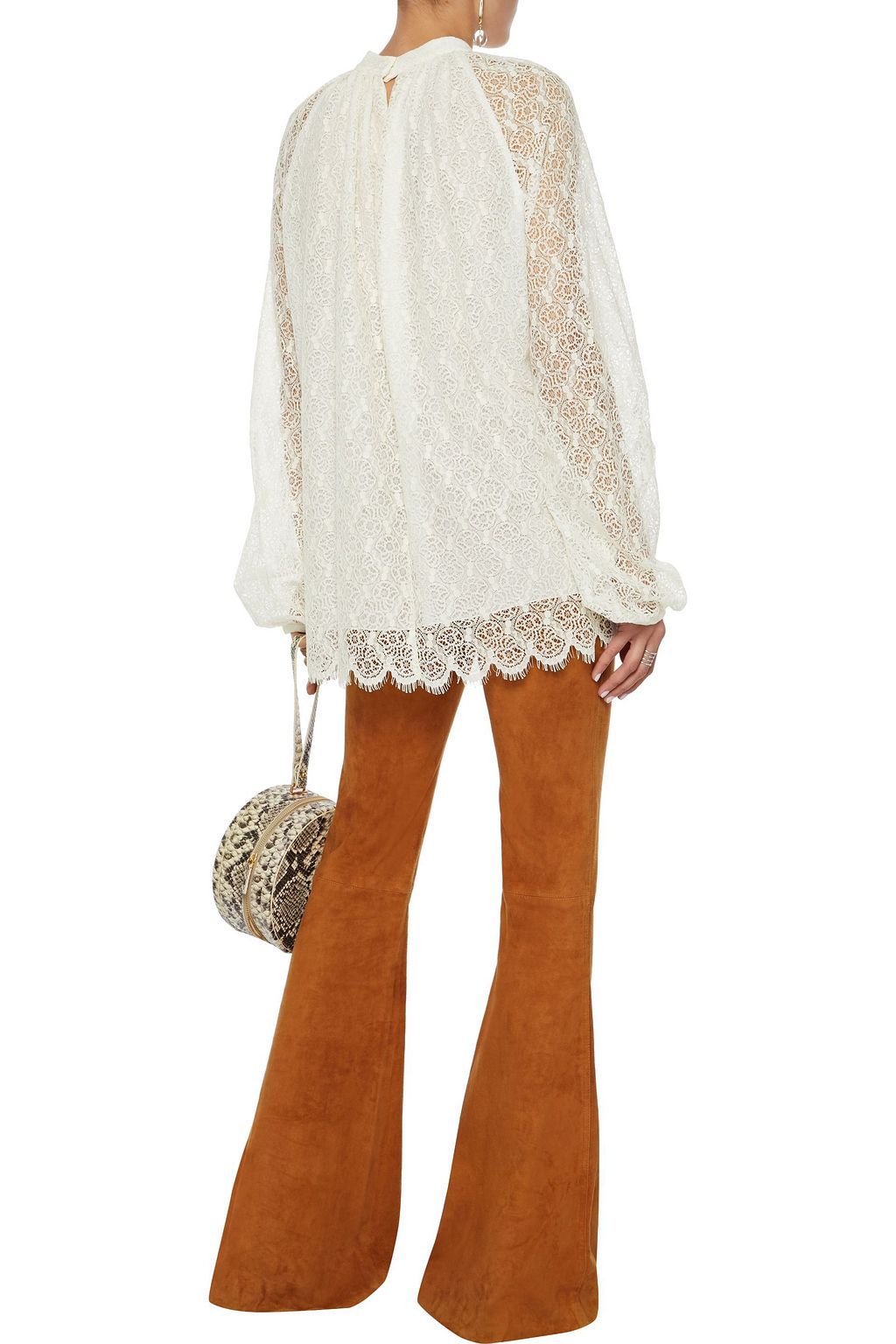GIAMBA Gathered cotton-blend lace tunic