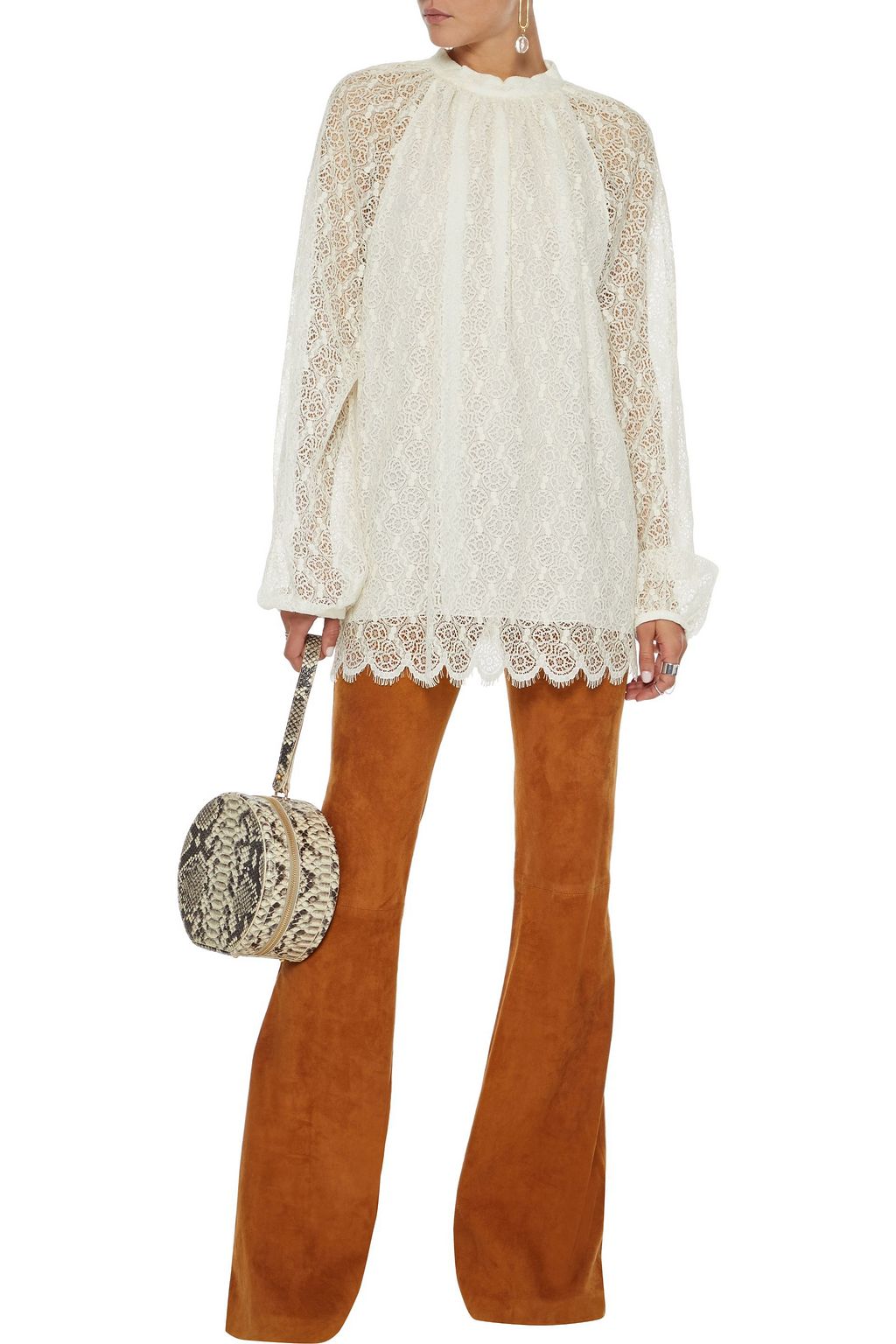 GIAMBA Gathered cotton-blend lace tunic