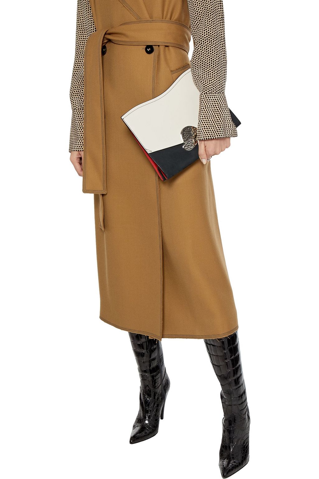 PROENZA SCHOULER Curl color-block leather and suede clutch
