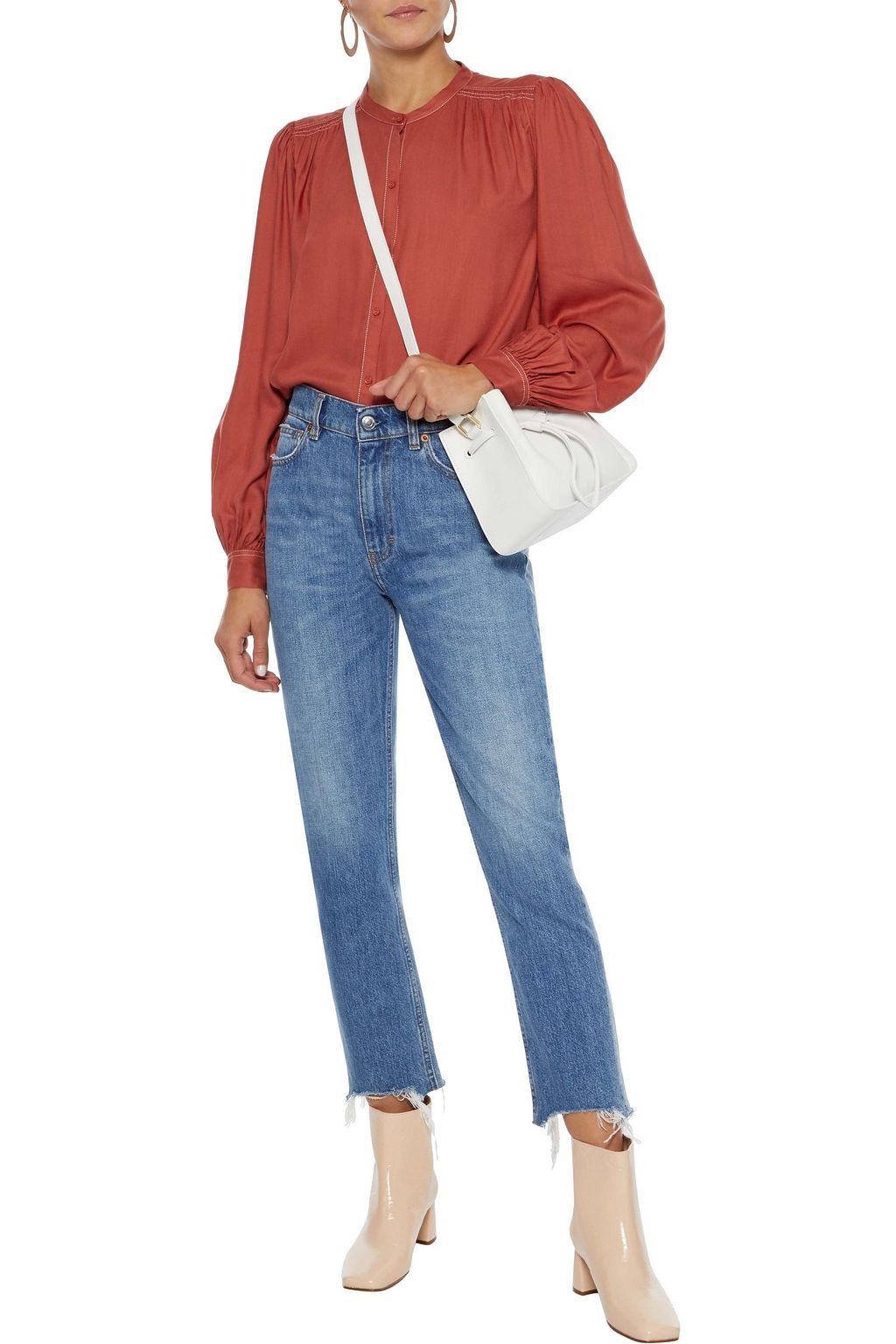 JOIE Saiyuri topstitched twill top
