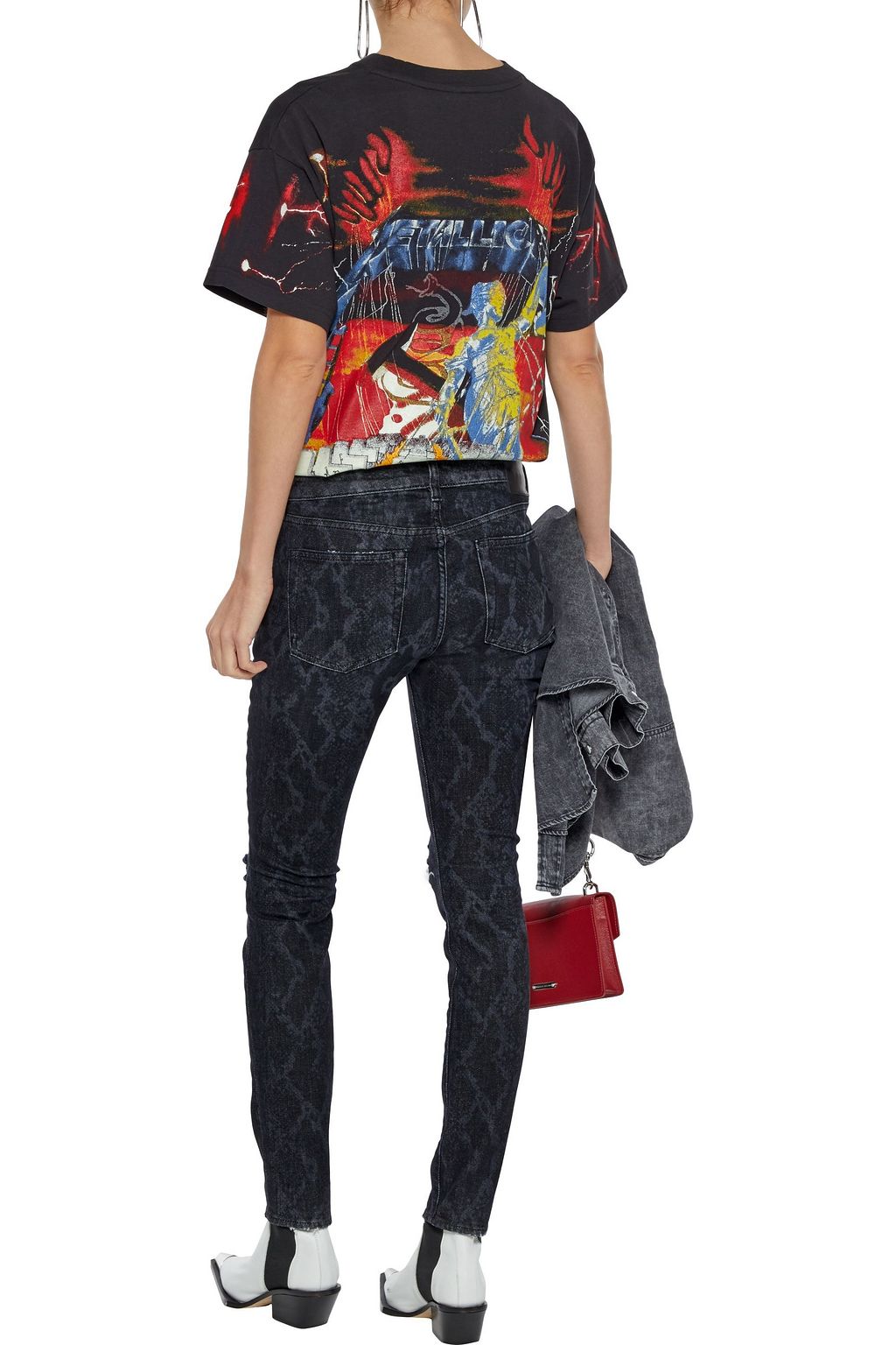 R13 Callen distressed snake-print low-rise skinny jeans