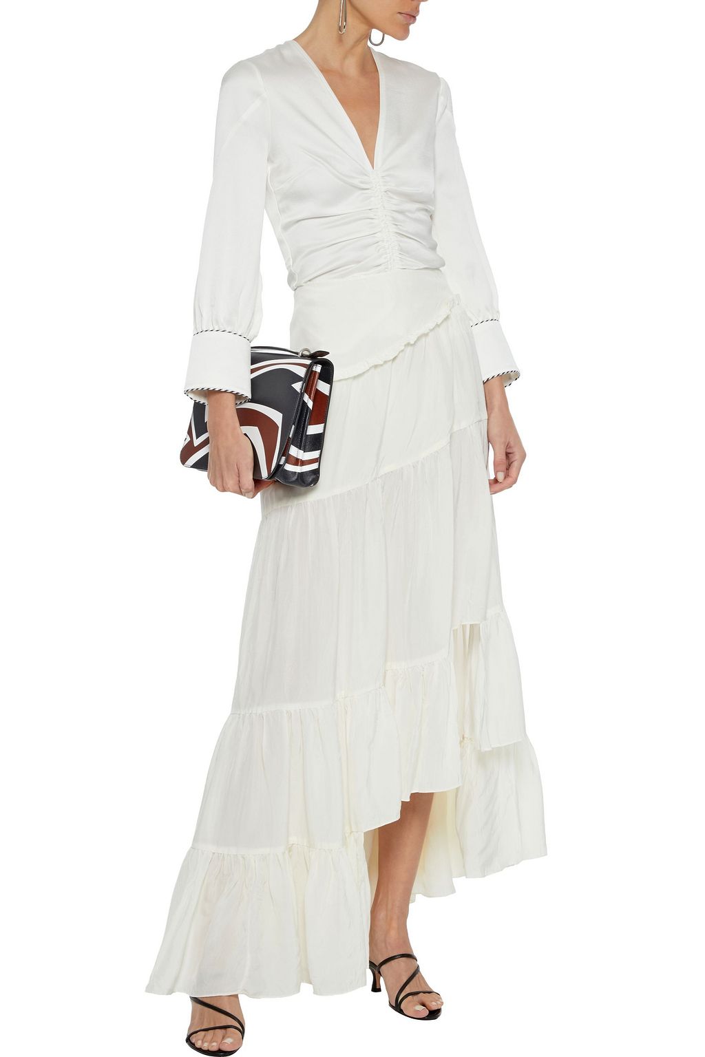 3.1 PHILLIP LIM Asymmetric gathered crinkled-sateen skirt