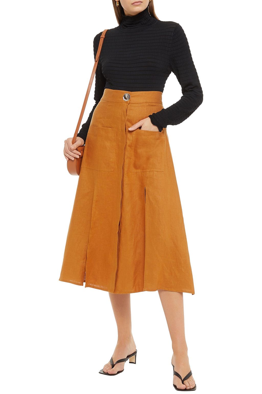 NICHOLAS Linen midi skirt
