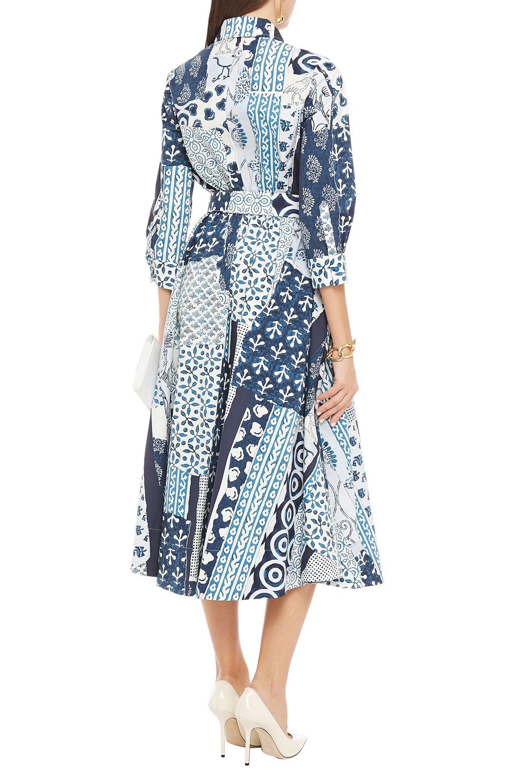 OSCAR DE LA RENTA Patchwork-effect stretch-cotton poplin midi shirt dress