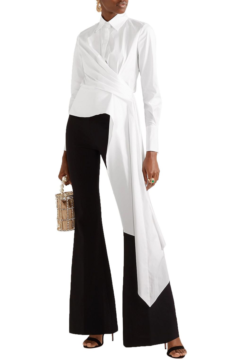 OSCAR DE LA RENTA Draped cotton-blend poplin wrap shirt