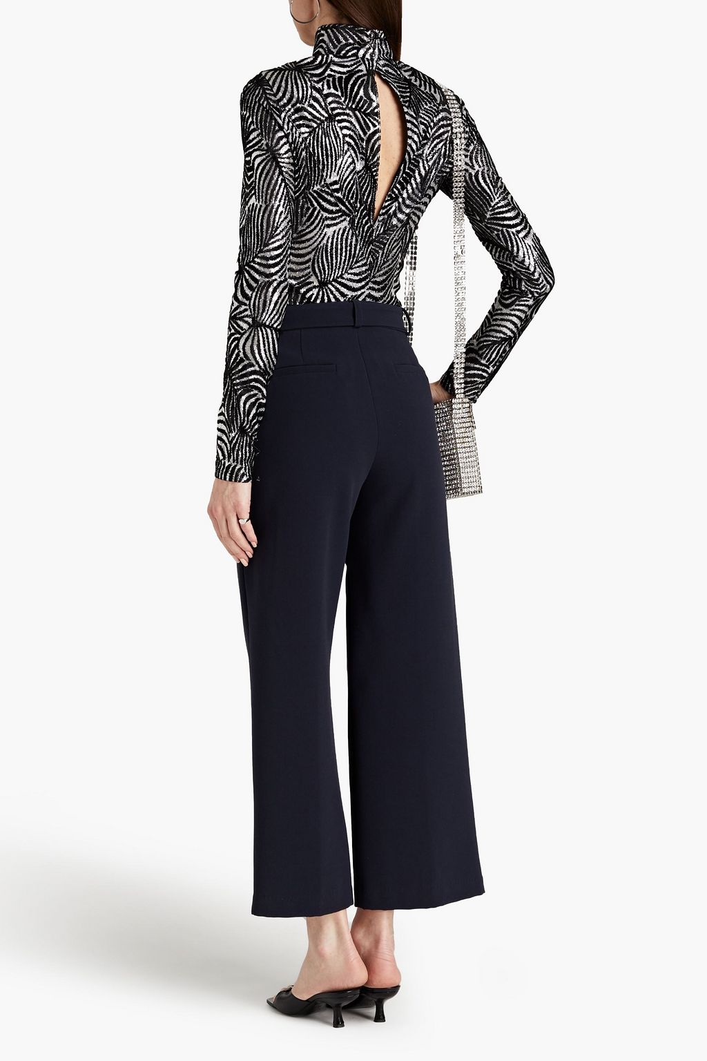 RABANNE Metallic velvet-jacquard turtleneck top
