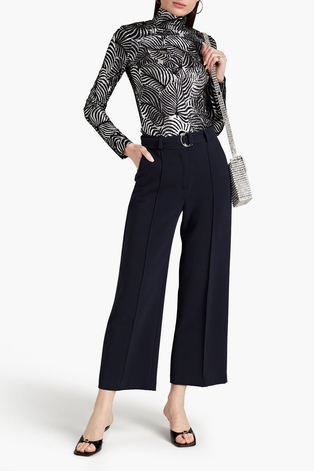 RABANNE Metallic velvet-jacquard turtleneck top