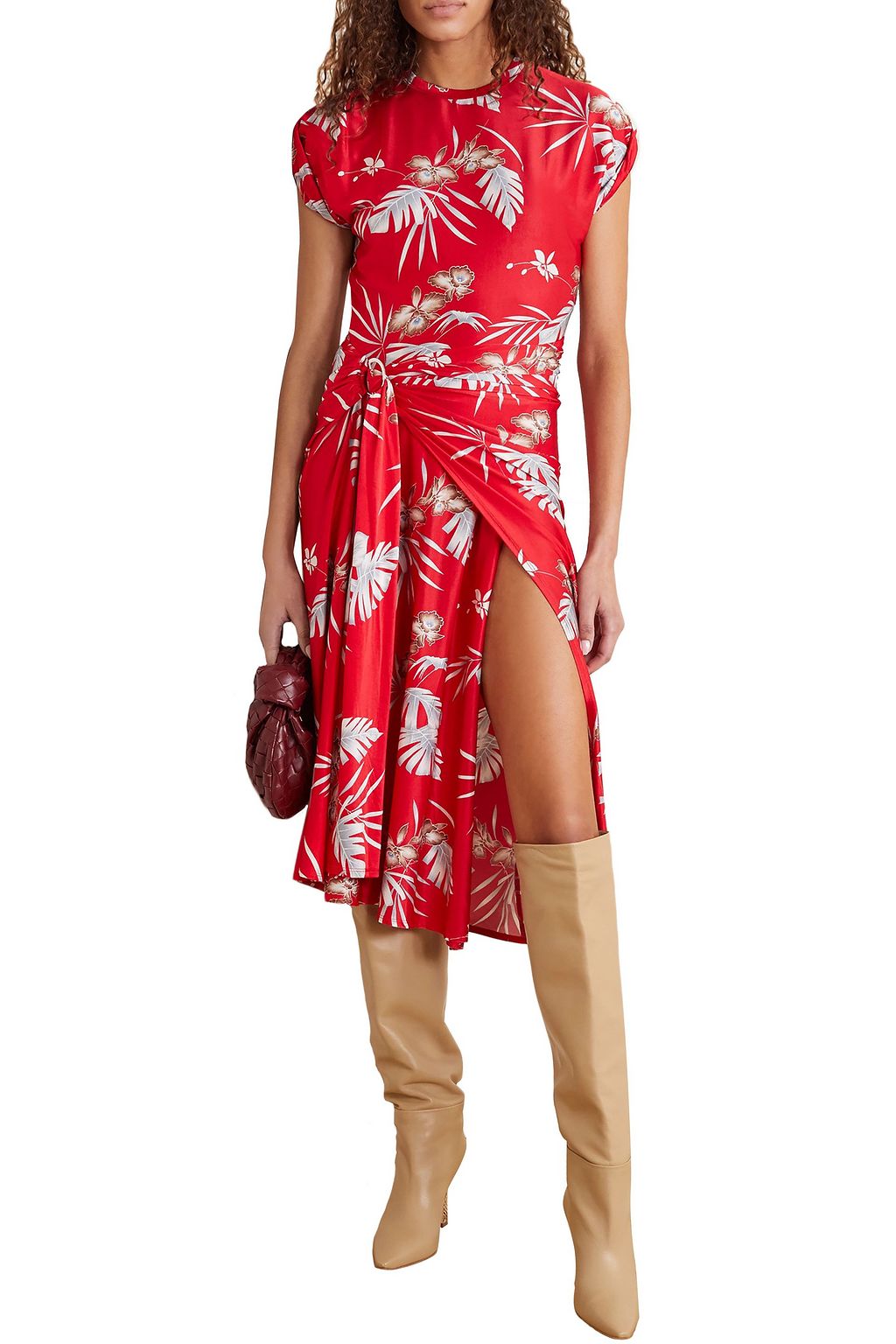 RABANNE Wrap-effect ruched floral-print stretch-jersey midi dress