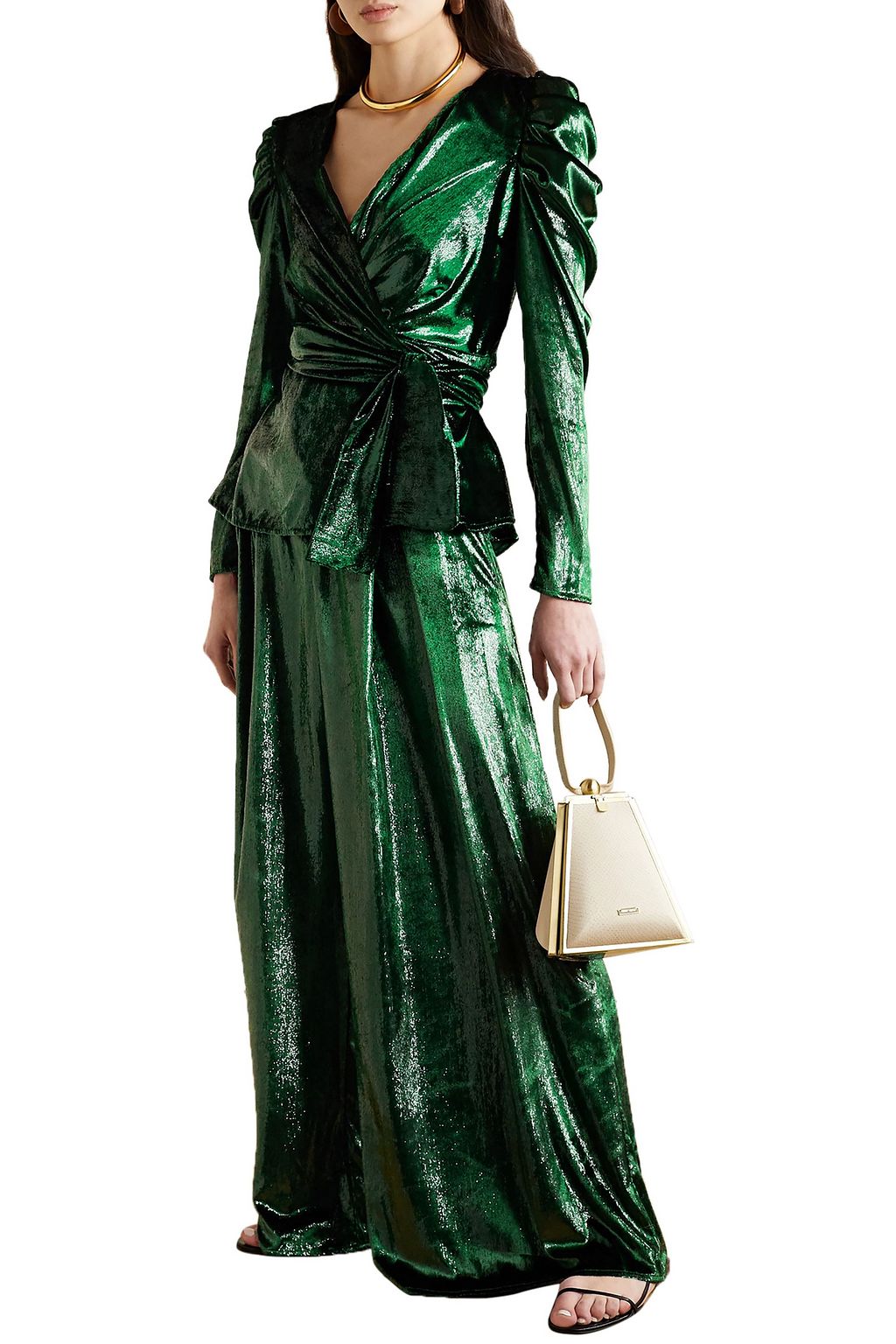 PATBO Metallic velvet wrap top
