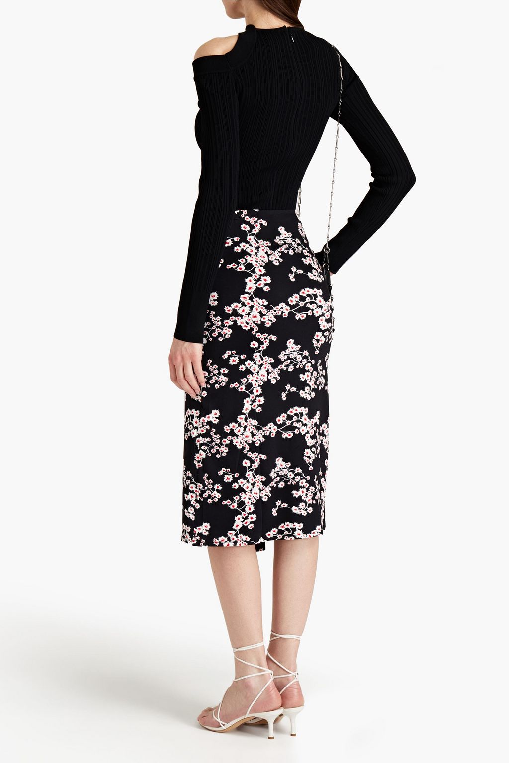RABANNE Floral-print satin jersey midi wrap skirt
