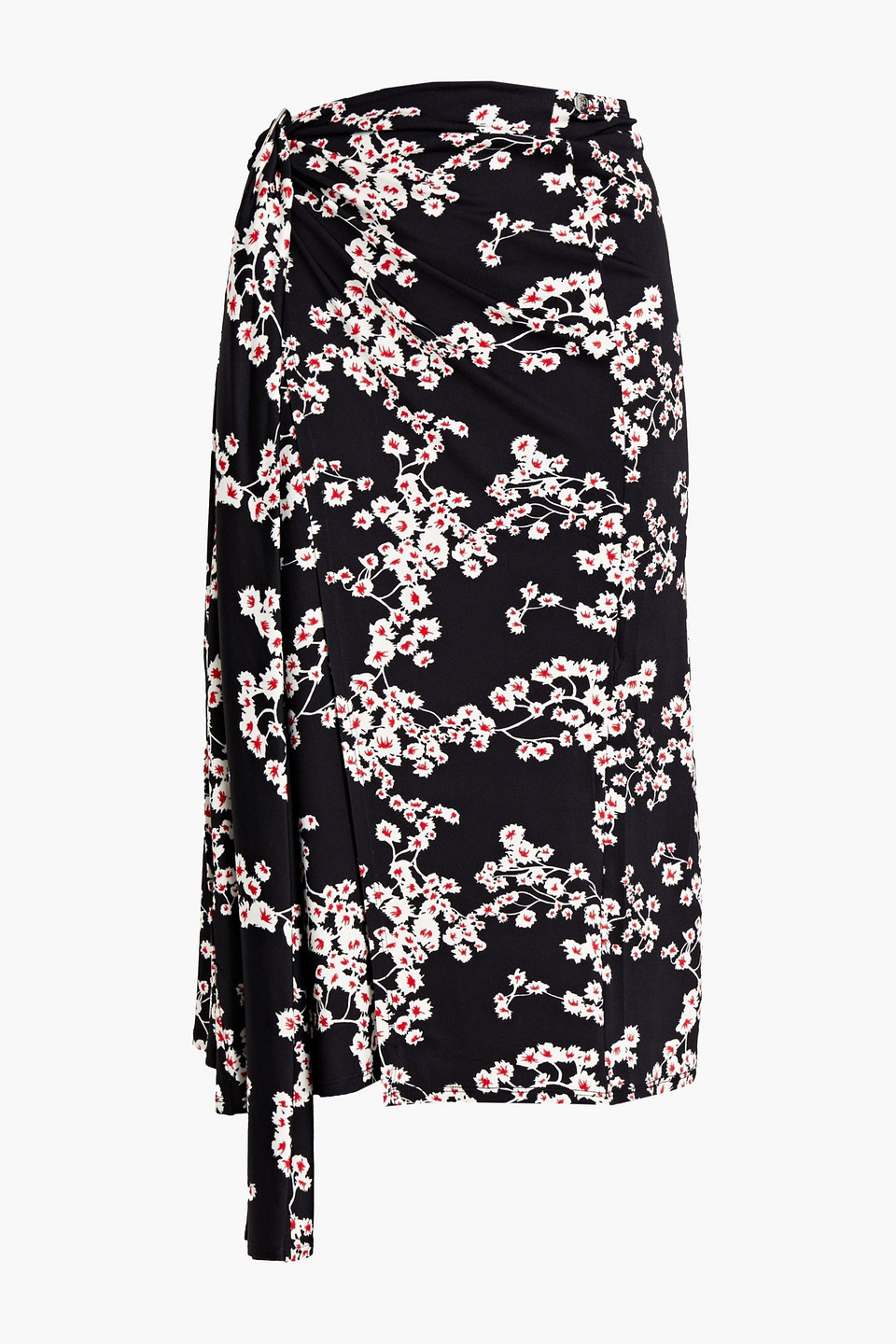Floral-print satin jersey midi wrap skirt
