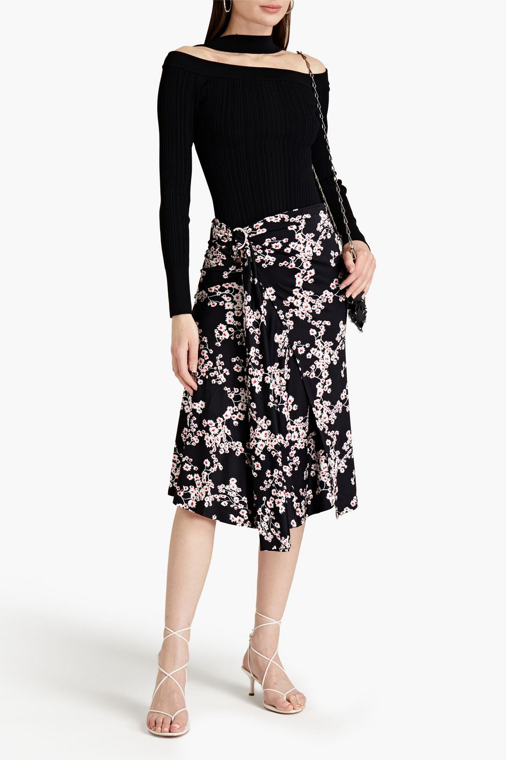RABANNE Floral-print satin jersey midi wrap skirt