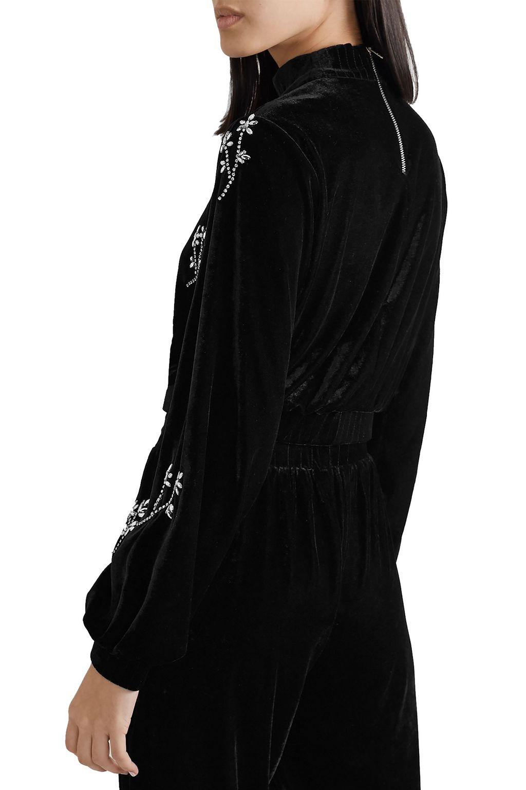 PATBO Cropped crystal-embellished velvet turtleneck top