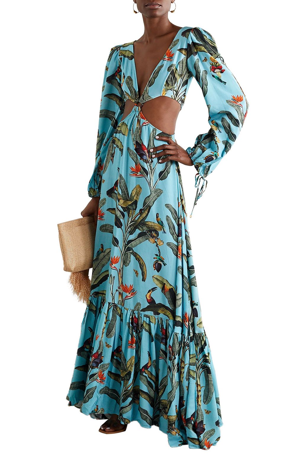 PATBO Cutout printed voile maxi dress