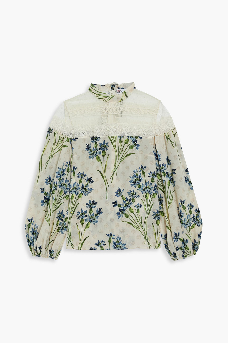 redvalentino - point d'esprit-paneled floral-print silk crepe de chine blouse - white - it 42