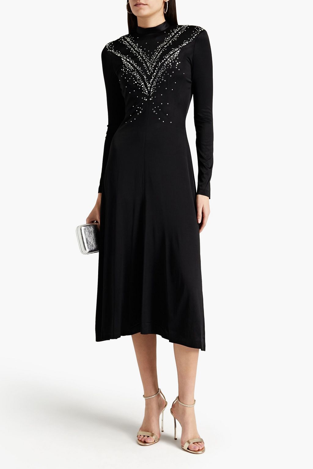 RABANNE Crystal-embellished satin-jersey midi dress