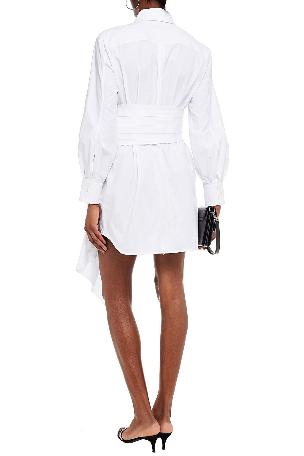 REDEMPTION Draped ruched cotton-blend poplin mini shirt dress