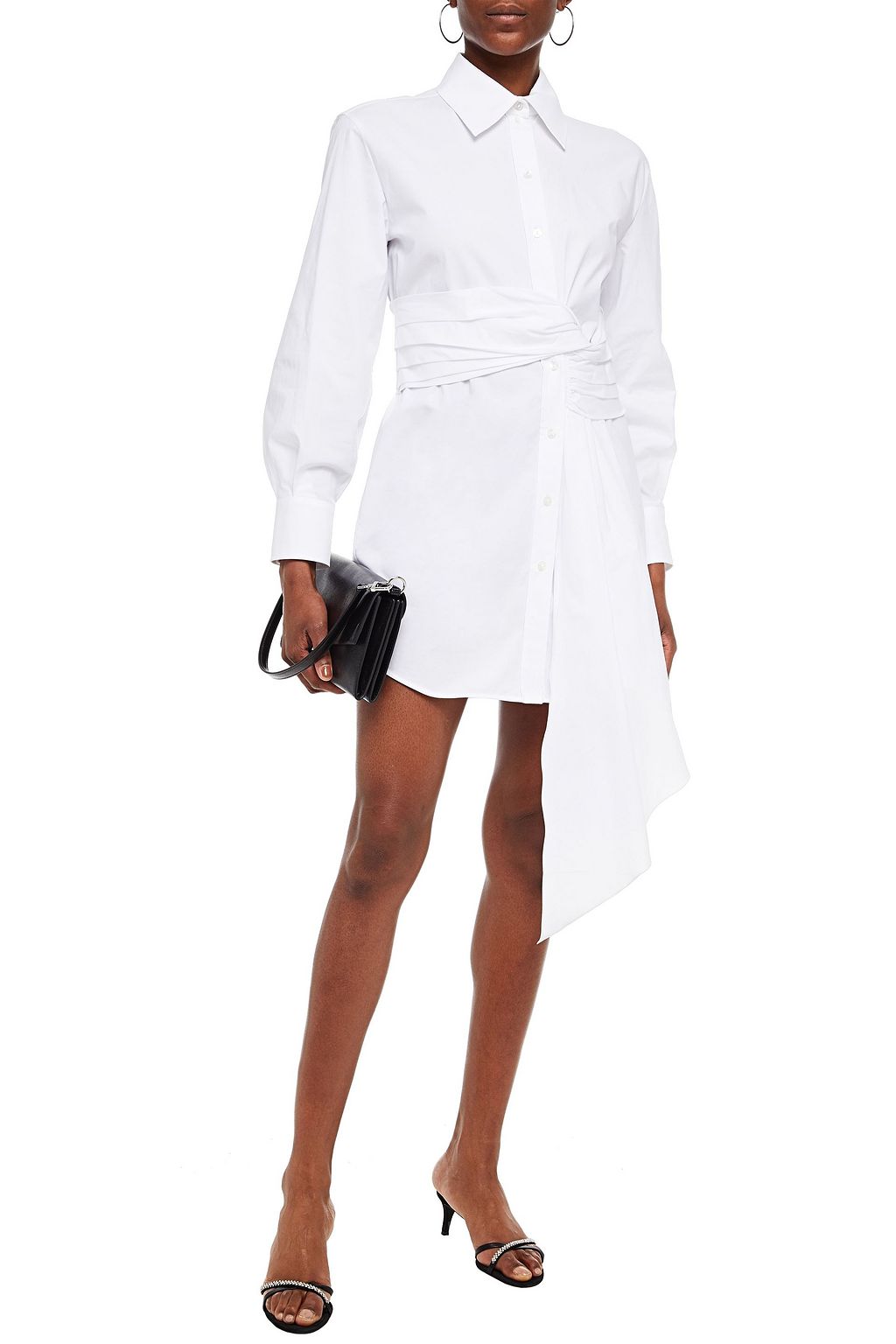REDEMPTION Draped ruched cotton-blend poplin mini shirt dress