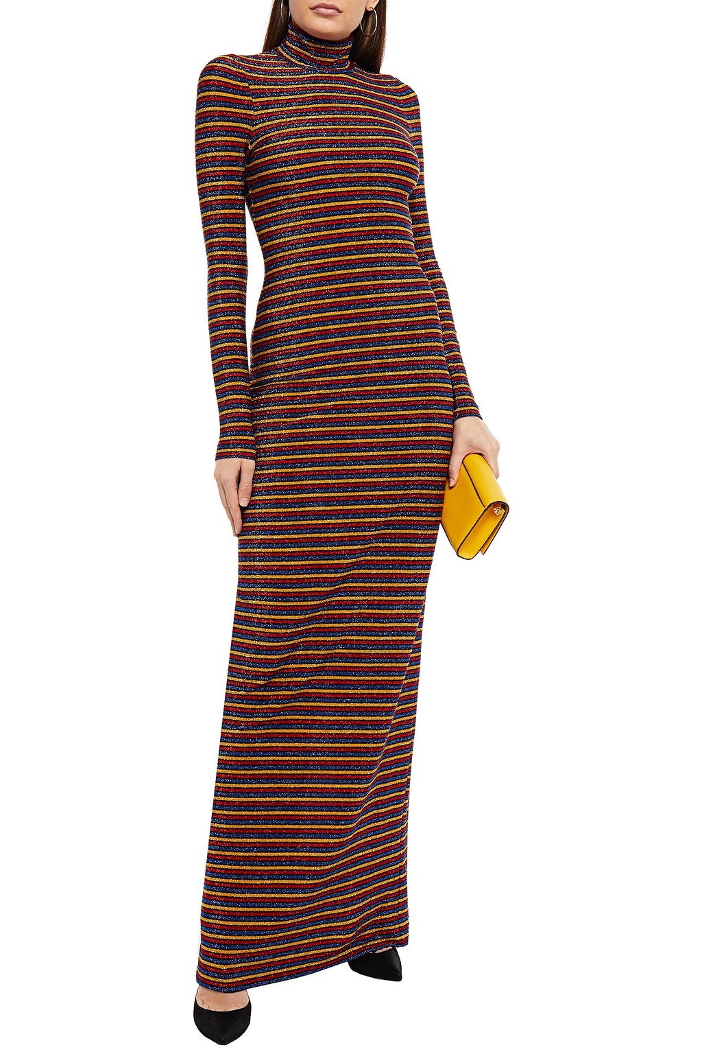 ROSETTA GETTY Striped stretch-jersey maxi turtleneck dress
