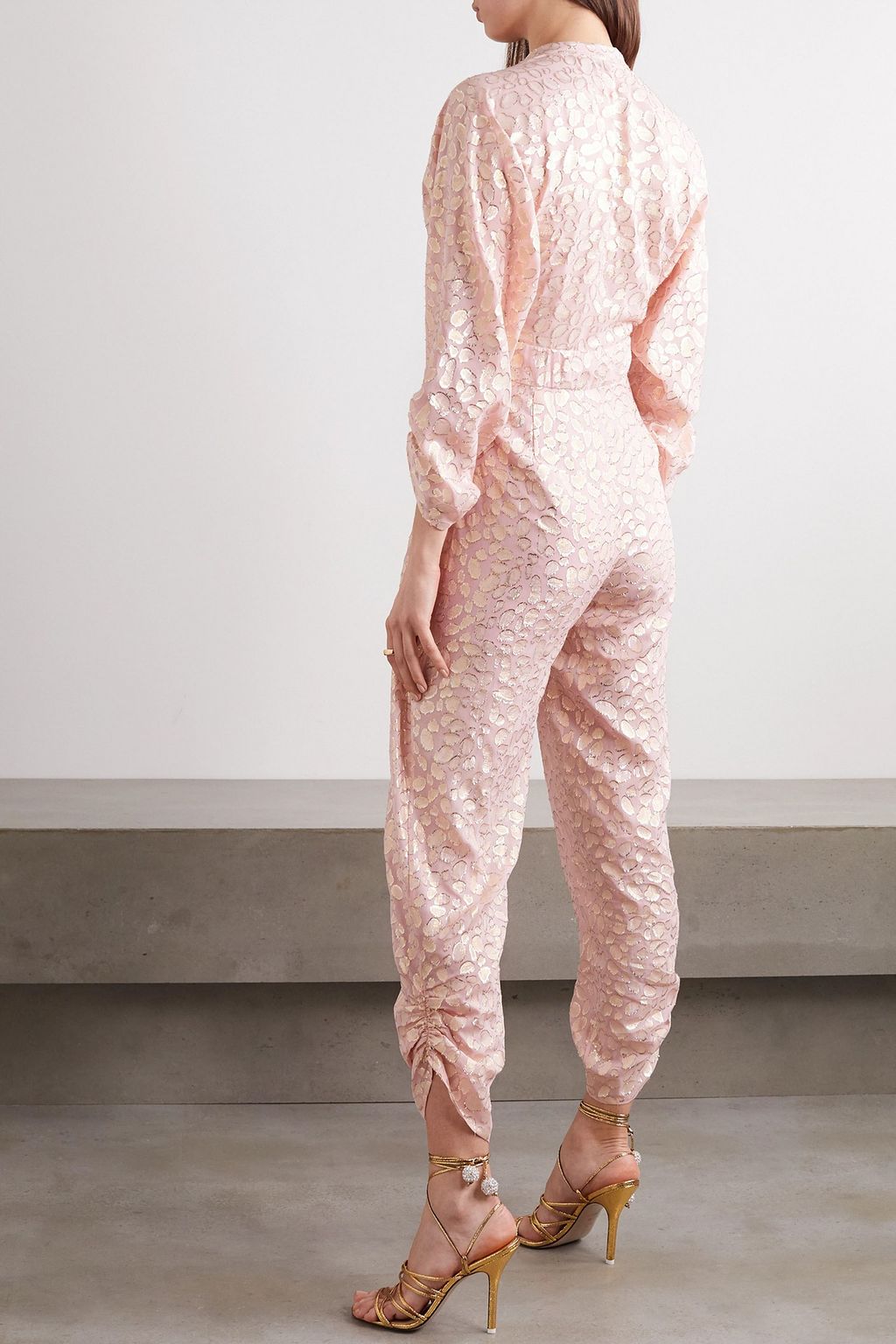 STELLA MCCARTNEY Tie-front ruched metallic fil coupé silk-blend jumpsuit