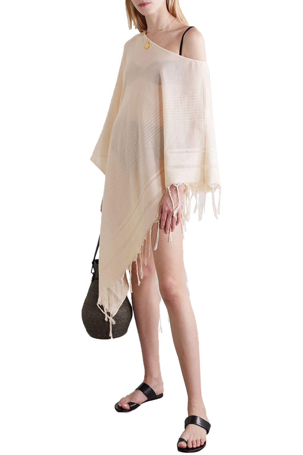 SU PARIS Syakati fringed cotton and Tencel-blend kaftan