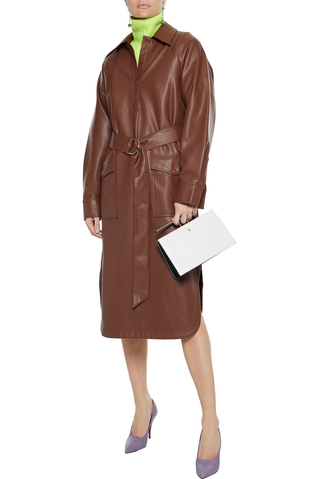 TIBI Belted faux leather shirt dress