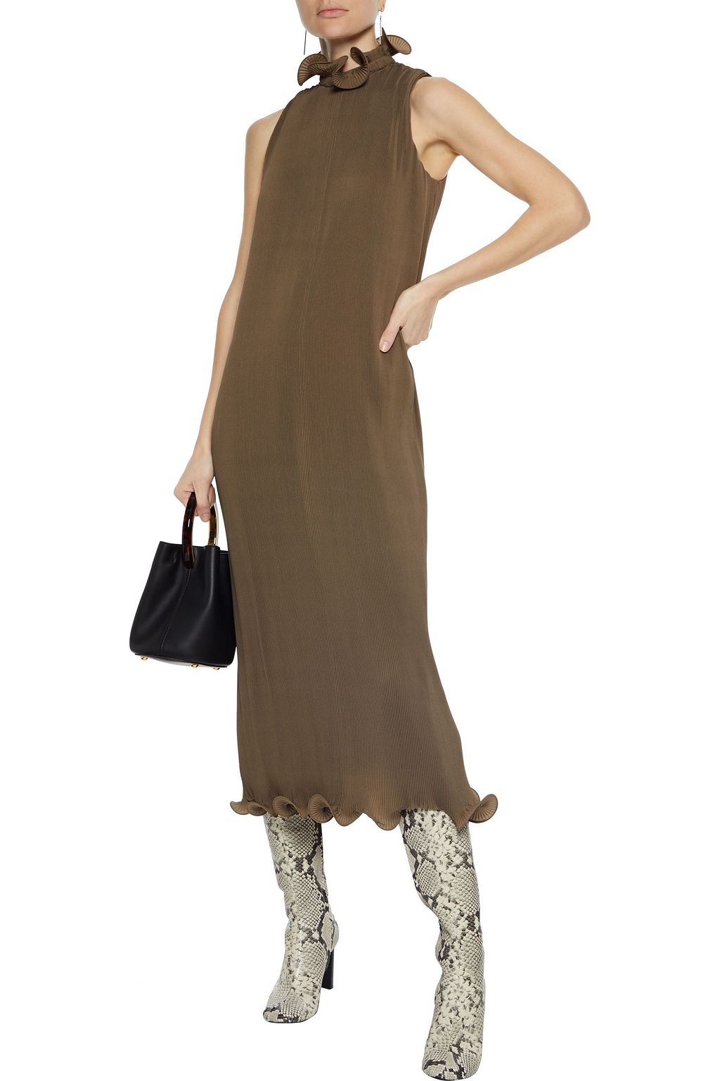 TIBI Ruffled plissé-georgette midi dress