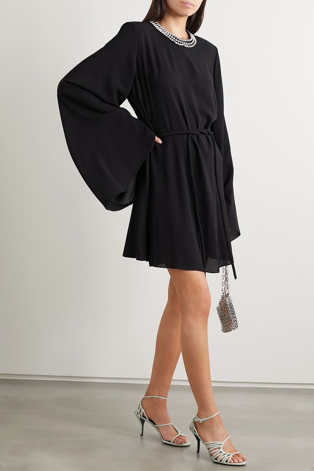 STELLA MCCARTNEY Crystal-embellished belted crepe mini dress