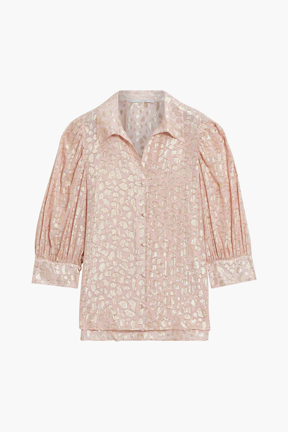 stella mccartney - metallic printed fil coupé silk-blend blouse - pink - it 36