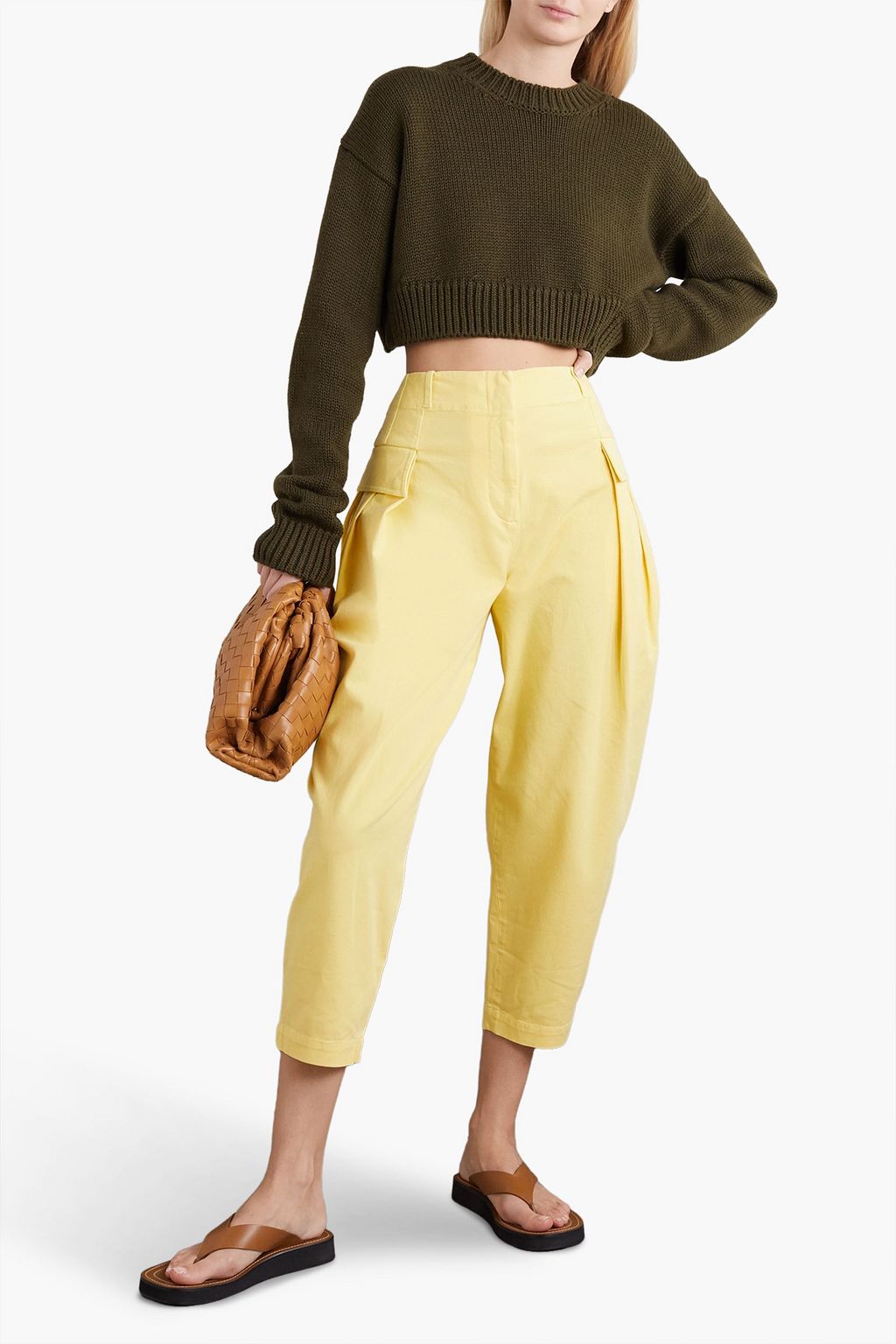 STELLA MCCARTNEY 스트레치 코튼 트윌 크롭 테이퍼드 카고 팬츠