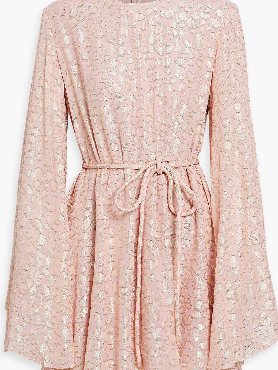 delia belted metallic fil coupé silk-chiffon mini dress