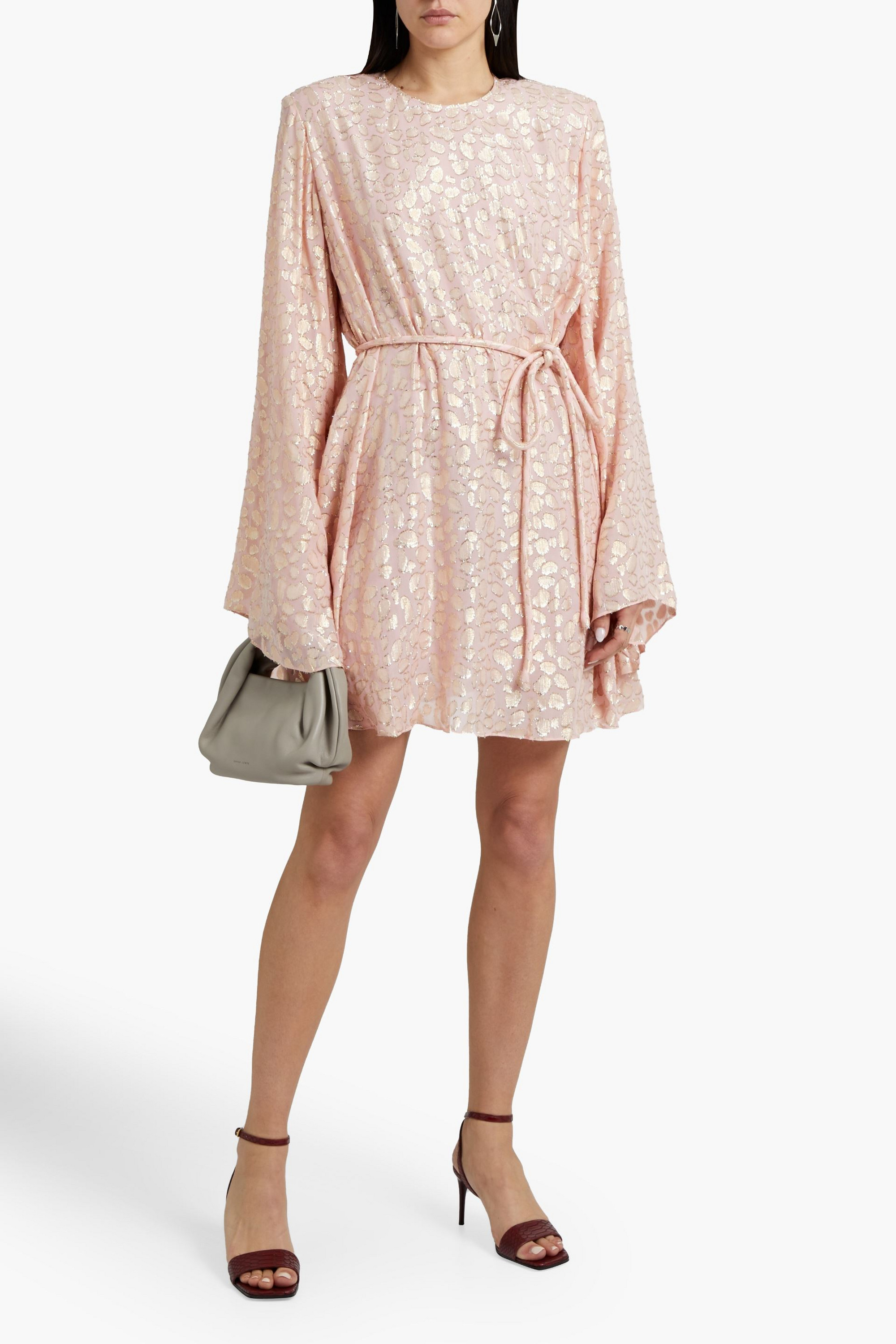 Stella McCartney Delia belted metallic fil coupé silk-chiffon mini dress
