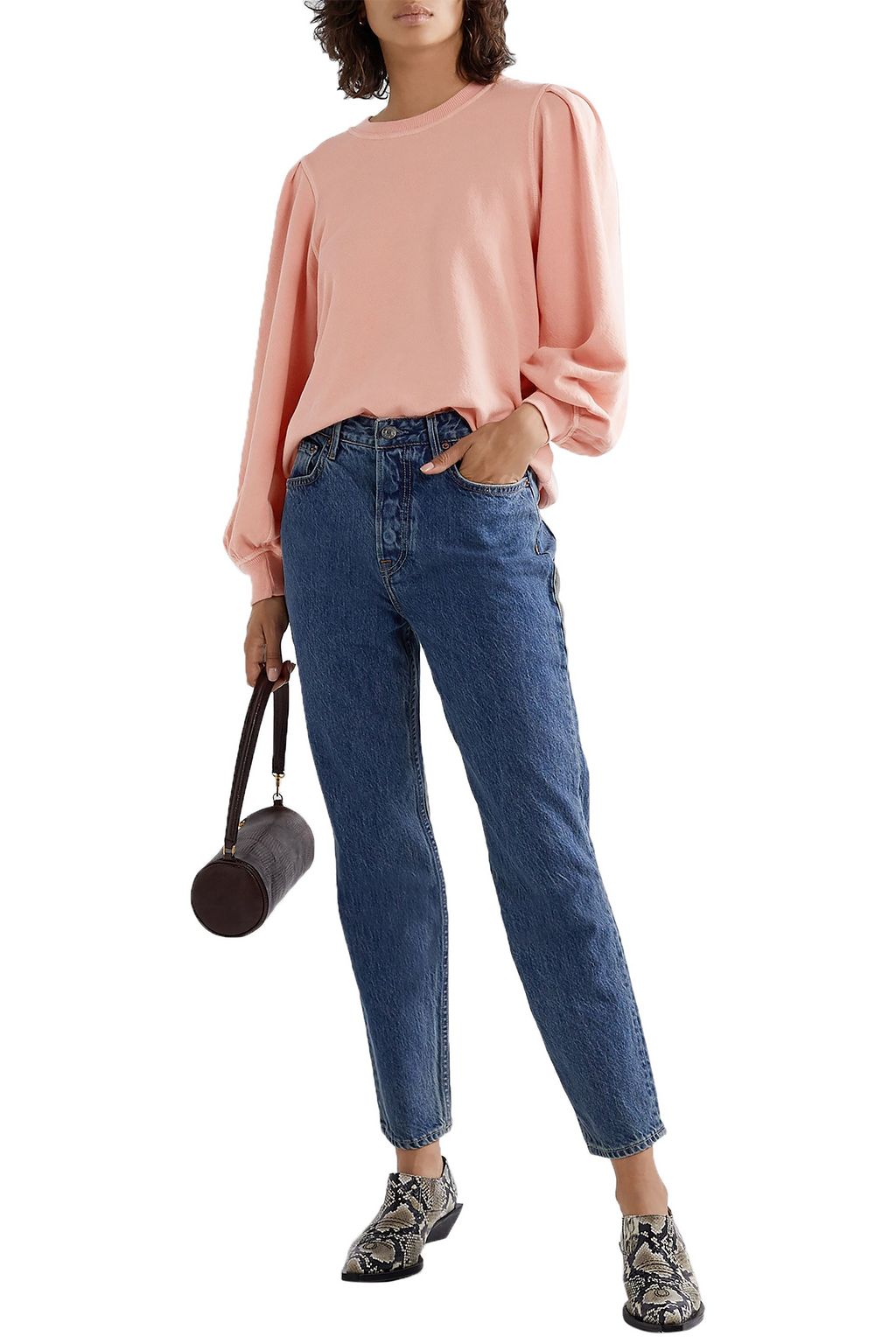 THE GREAT. The Pleat Sleeve French cotton-terry sweatshirt